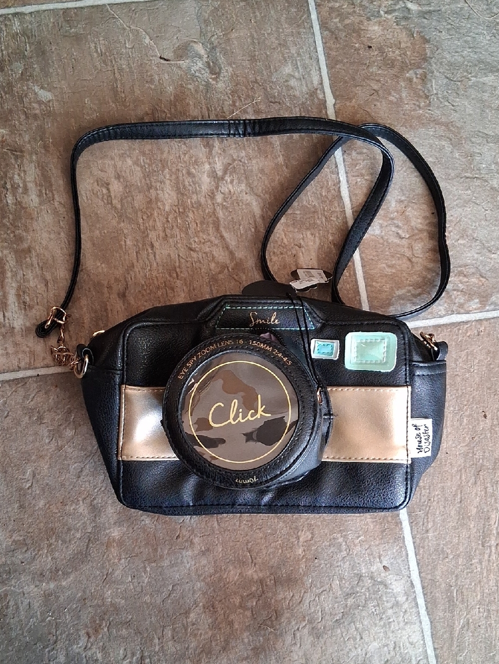 Mango Black Faux Leather Camera Crossbody Bag with Gold Zip Detail